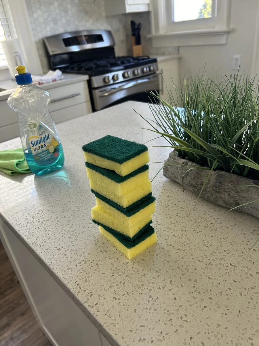 Kitchen island and counters after a complete clean