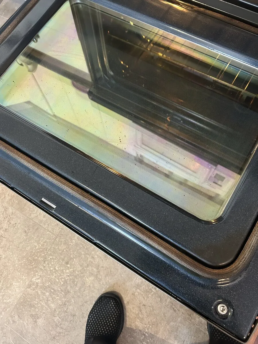 Clear oven door glass after cleaning