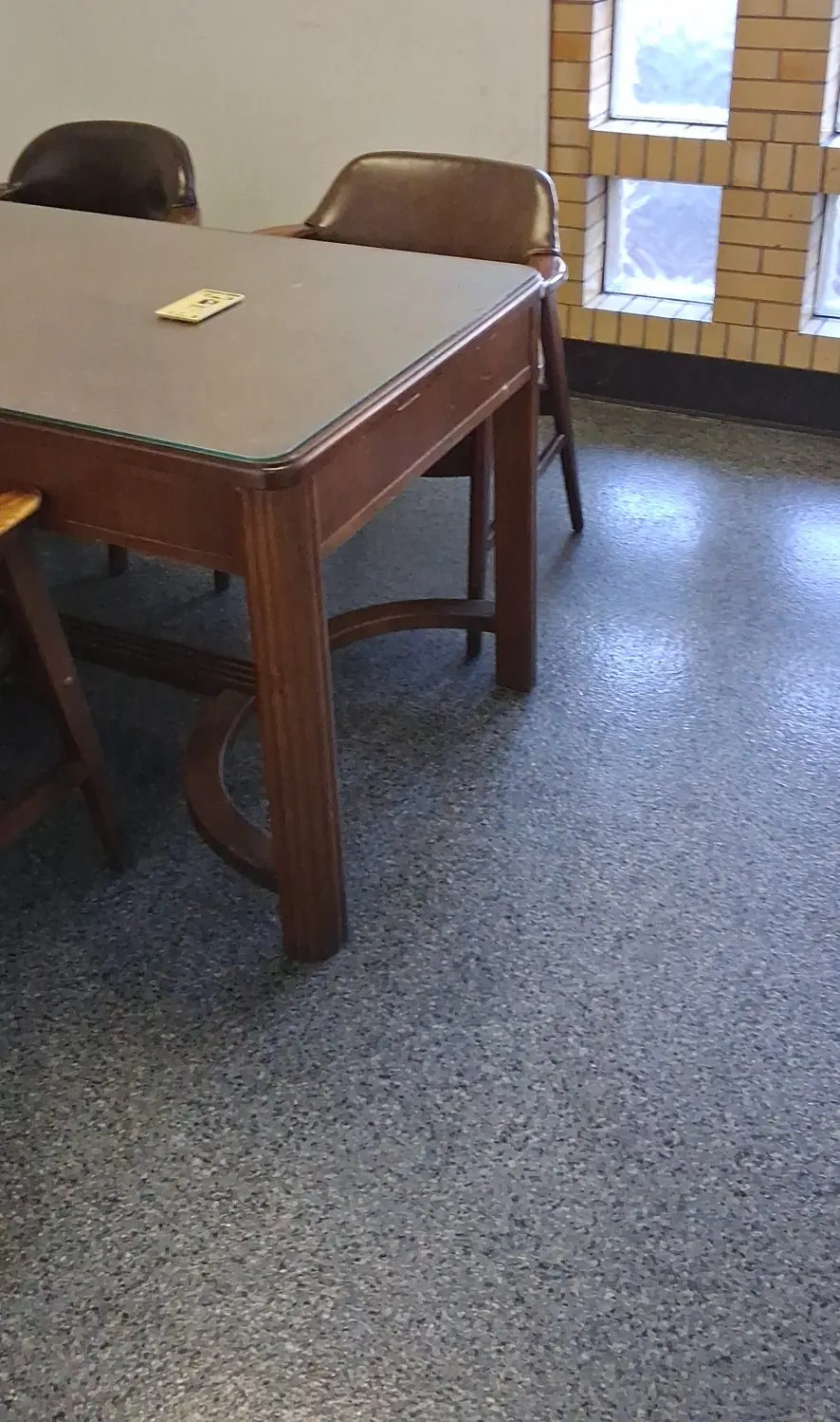 Office common area with terrazzo floor after cleaning