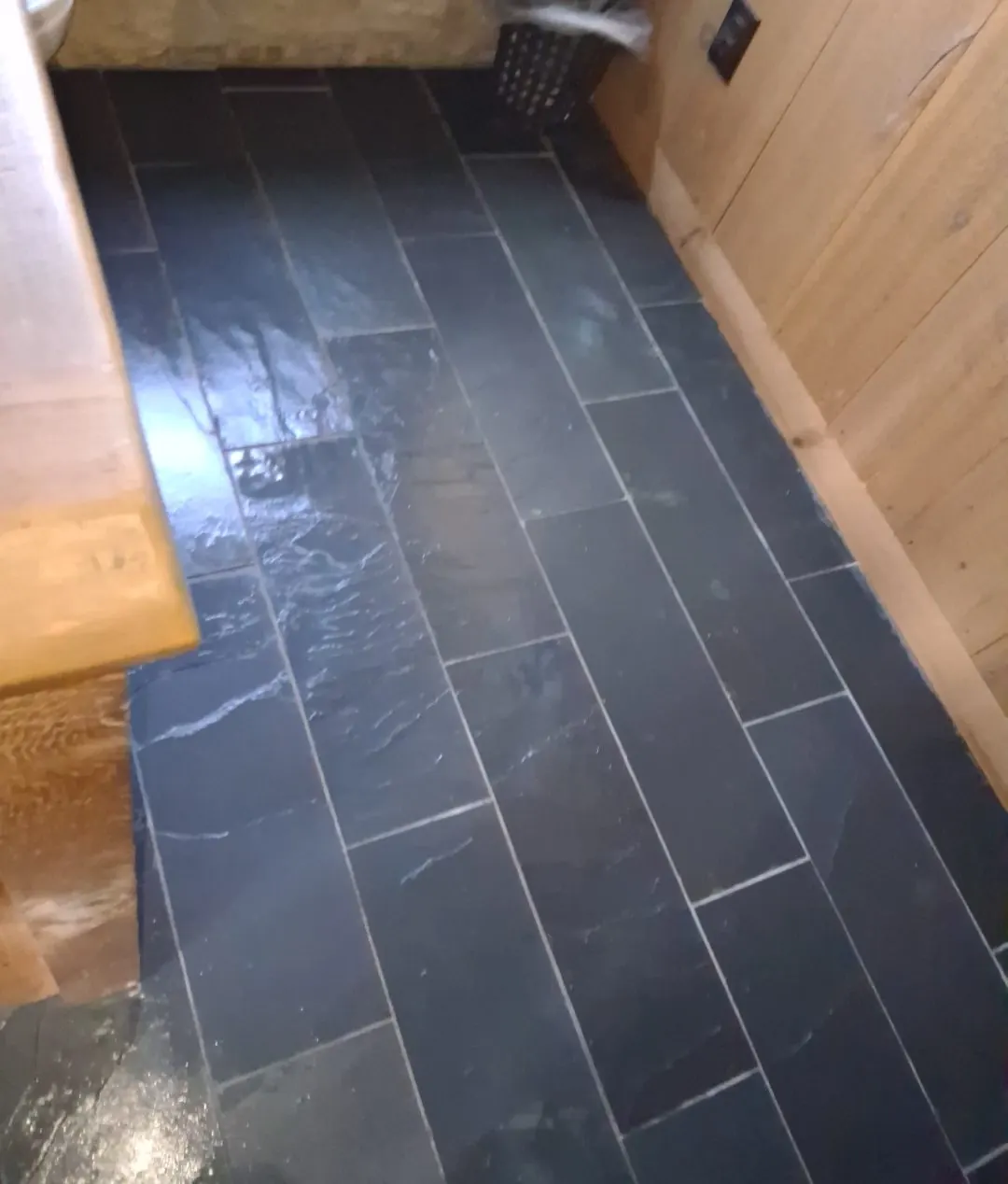Slate tile floor after a final post-construction clean